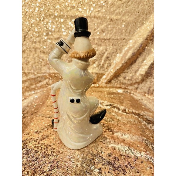 VINTAGE PORCELAIN CLOWN FIGURINE  TOP HAT Pantomime Chaplin Black White - Picture 2 of 6